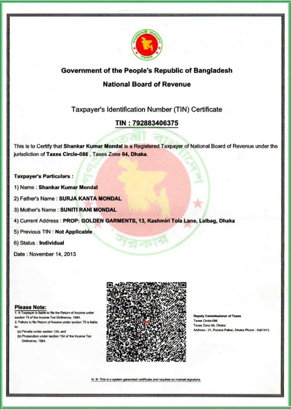 TIN Certificate